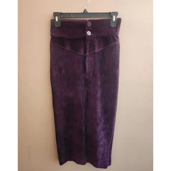 Free People Roxy Ribbed Midi Pencil Skirt Zip Front Purple Plum So Soft Size XS - Picture 2 of 6